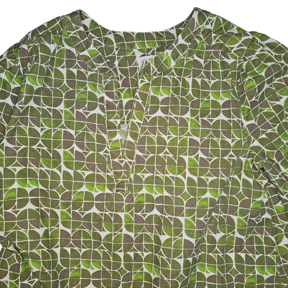 Jessica Simpson Green Brown Cotton Geometric Print Dress Sz M Ruffle Hem READ - Picture 8 of 14